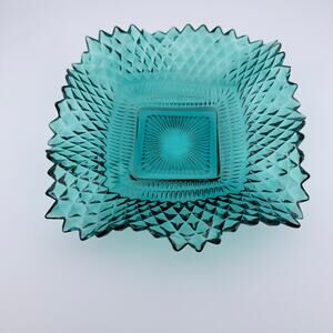 Vintage Aqua Blue Pressed Glass Candy Dish 6”